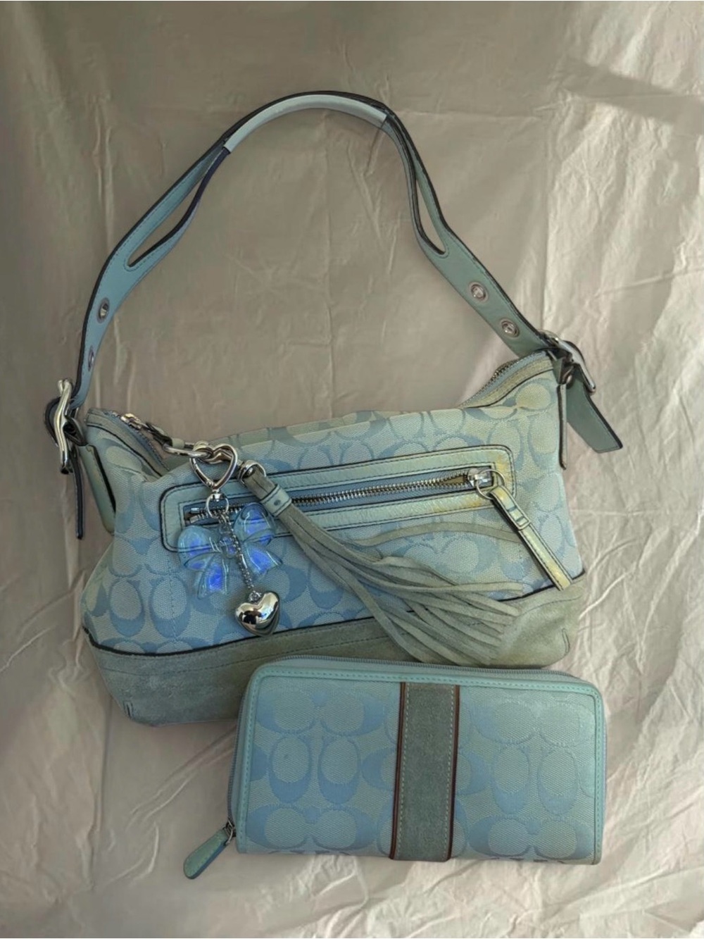 Coach Light Blue Signature Shoulder Bag with Matching Wallet